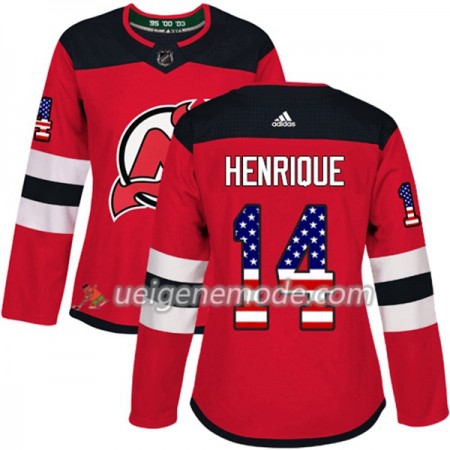 Dame Eishockey New Jersey Devils Trikot Adam Henrique 14 Adidas 2017-2018 Rot USA Flag Fashion Authentic